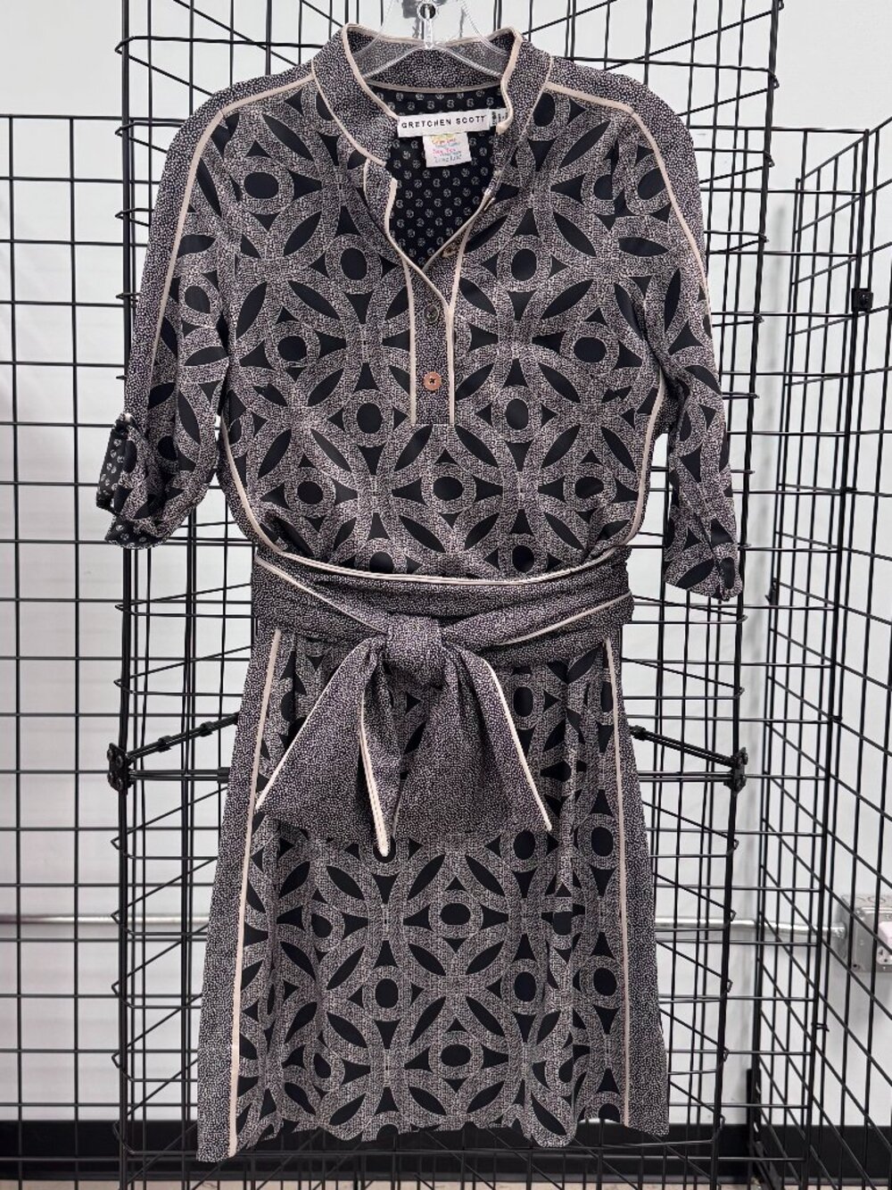 Gretchen Scott Designs Black/Tan Mandarin Dress Size Small